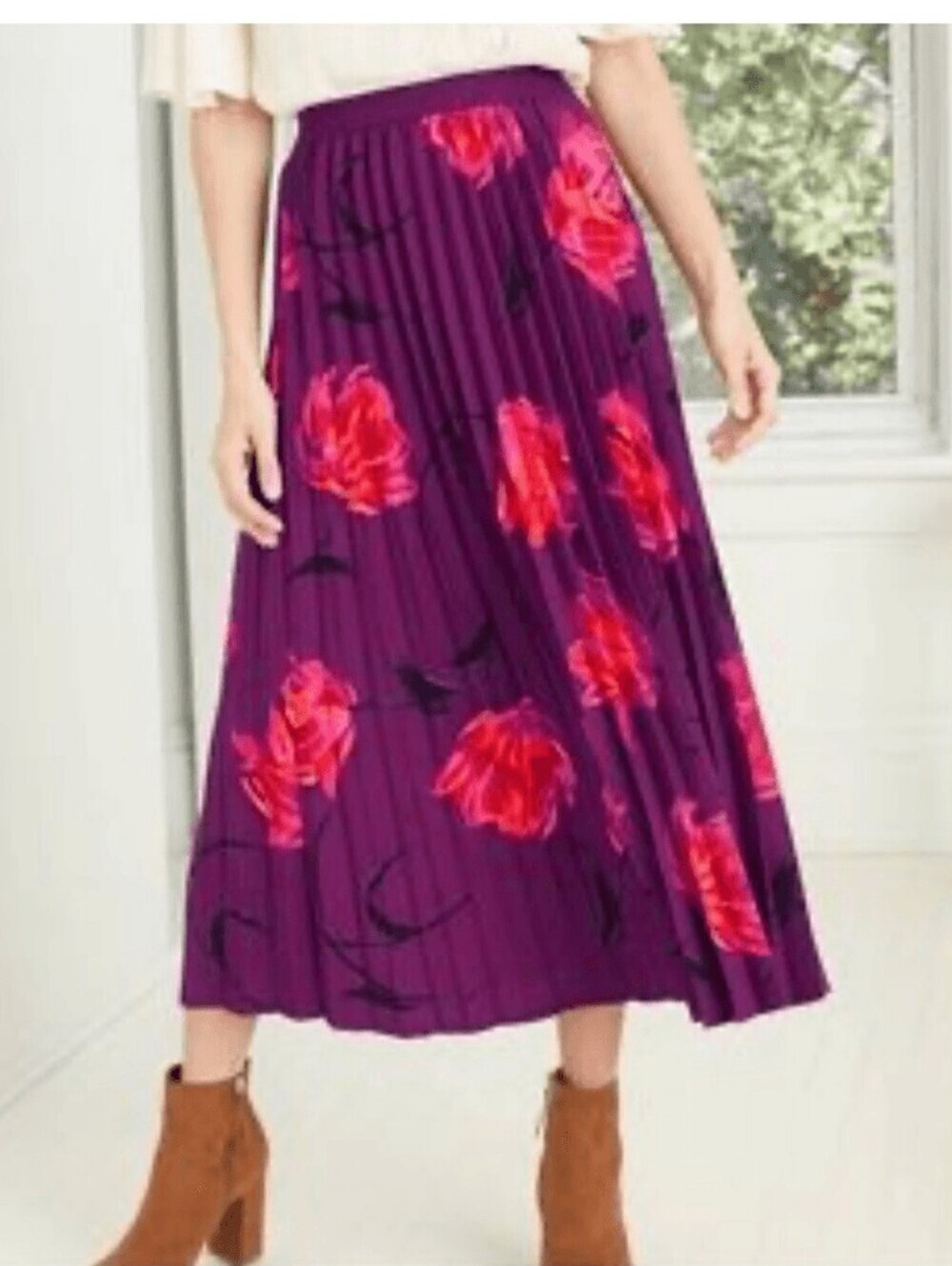 Floral Pleated Midi Skirt